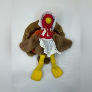 People Pals Vintage Turkey Girl Pilgrim Stuffed Animal In Cap Apron Size 10”‎